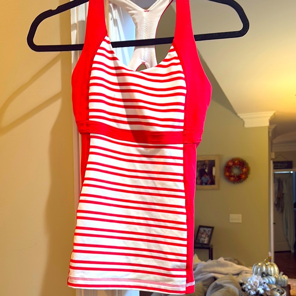 Lululemon XS Tank with built in bra- red and white stripes with one call out❤️ - Picture 2 of 12